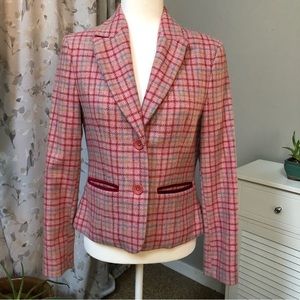 Boden vintage beautiful pink plaid tartan jacket blazer size UK 13 US 8 like new